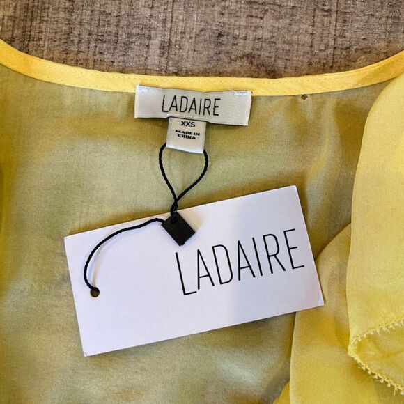 Ladaire Alaina Silk Chiffon Blouse Yellow Sleeveless Sheer Ruffles XXS $129 NEW - Picture 5 of 6